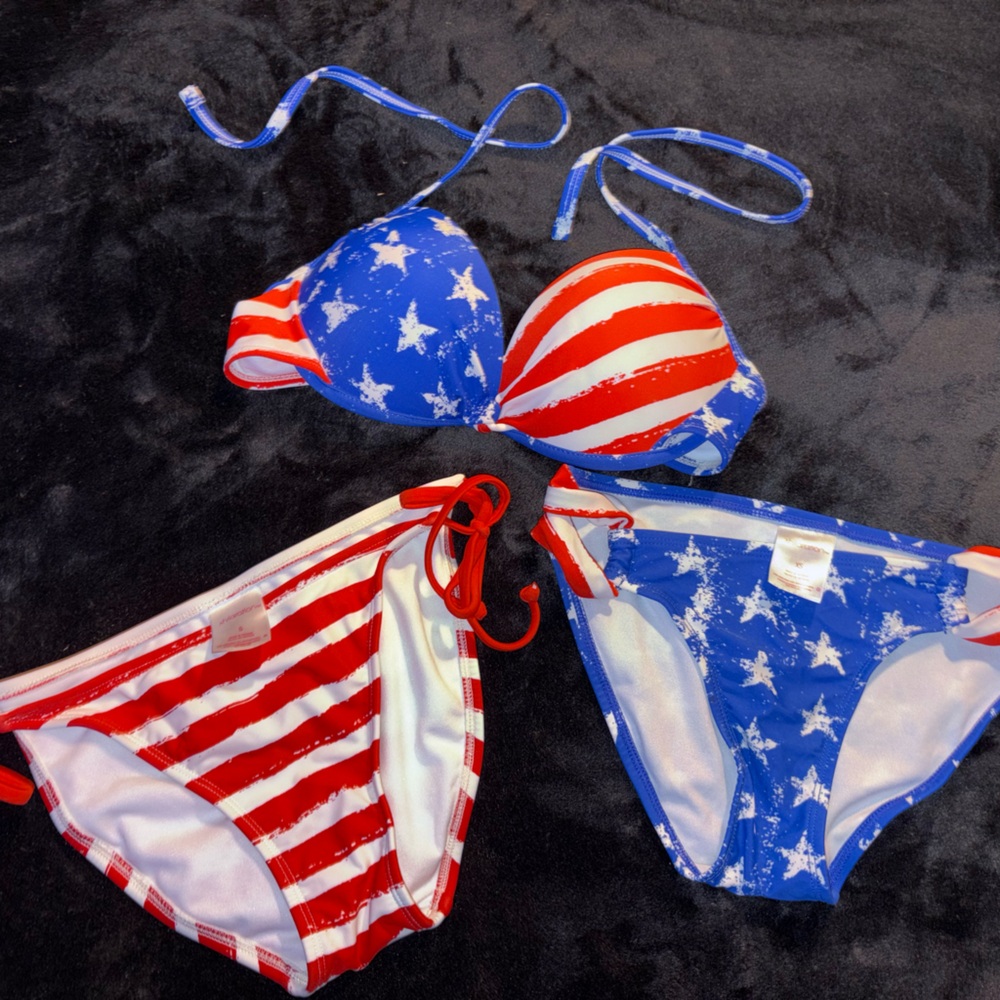 Xhilaration Red and Blue Star-Striped Bikini